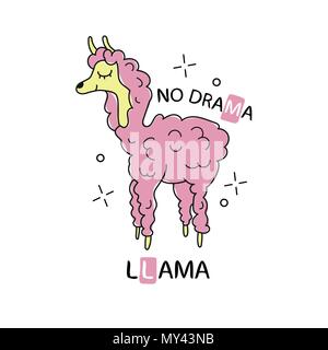 Lama mignon, hand drawn vector illustration pour t-shirts, tasses, cas de téléphone, Illustration de Vecteur