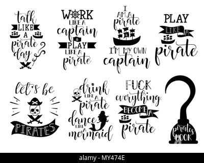 Situé à propos de pirate. lettrage pour les cartes de vœux, décoration, estampes et affiches. Éléments de design typographie dessiné à la main. Illustration de Vecteur