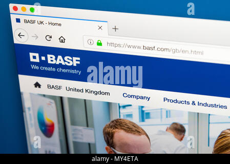 Londres, Royaume-Uni - 29 MAI 2018 : La page d'accueil du site web officiel de BASF - la société chimique allemande et le plus grand producteur de produits chimiques dans le monde, sur Banque D'Images