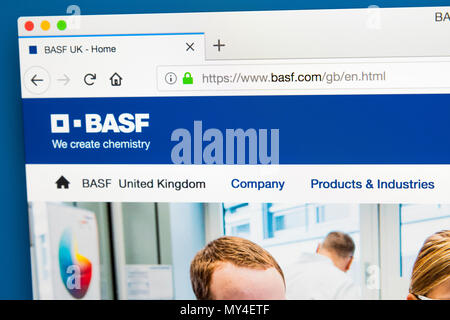 Londres, Royaume-Uni - 29 MAI 2018 : La page d'accueil du site web officiel de BASF - la société chimique allemande et le plus grand producteur de produits chimiques dans le monde, sur Banque D'Images