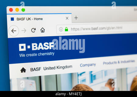 Londres, Royaume-Uni - 29 MAI 2018 : La page d'accueil du site web officiel de BASF - la société chimique allemande et le plus grand producteur de produits chimiques dans le monde, sur Banque D'Images