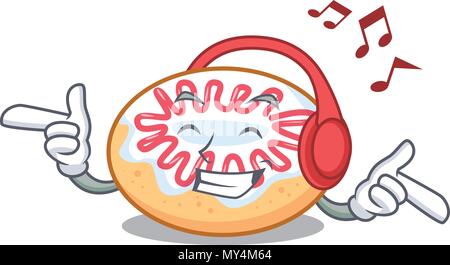 Musique écoute jelly donut mascot cartoon Illustration de Vecteur