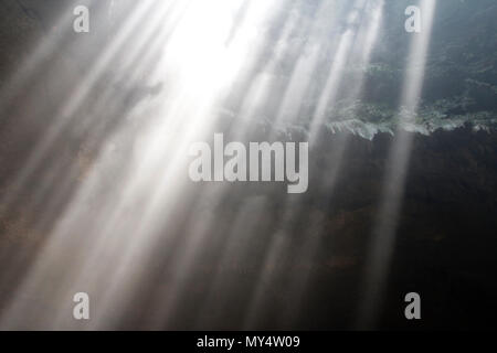 Lumière du soleil à travers la grotte grotte Jomblang trou à midi près de l'heure à Yogyakarta, Indonésie Banque D'Images