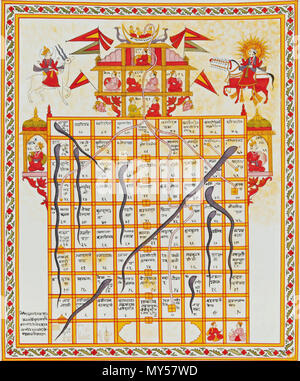 . Version anglaise : Jain jeu de serpents et échelles appelé jnana bazi ou Gyan bazi, Inde, 19e siècle, Gouache sur tissu, فارسی : بازی مار و پله هند سده ۱۹،،، گواش پارچه بر روی : Русский для игры Поле 'Змеи гуашь лестницы и', ткани Индия на,, 19 век . 19e siècle. Miniatures Jain 494 serpents et échelles Banque D'Images
