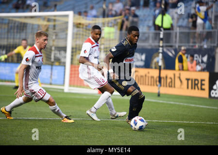 Chester, Pennsylvanie, USA. 5 juin, 2018. Le milieu de l'Union de Philadelphie MARCUS EPPS, (20) en action pendant le match entre l'Union et les Kickers de Richmond à l'énergie, du stade Talen Chester PA Credit : Ricky Fitchett/ZUMA/Alamy Fil Live News Banque D'Images