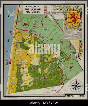 Schoorl en de Staatsduinen 1935. "Wandelkaart van de gemeente Amsterdam en de Staatsduinen", a rencontré un rechtsboven gemeentewapen legenda en het van Schoorl. Vervaardiger : Onbekend Catalogusnummer : PR 1005145 Banque D'Images