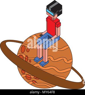 À l'aide de lunettes vr garçon assis sur planète 3d Illustration de Vecteur