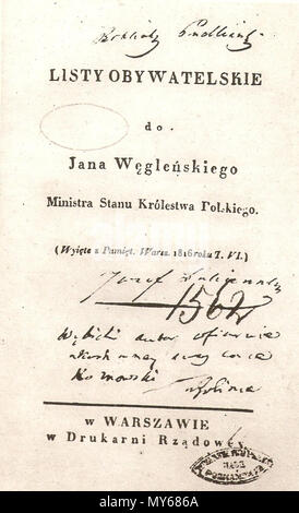 . Anglais : Józef Wybicki, 'Yasminacity obywatelskie n'Węgleńskiego .' Jana 10 novembre 2012, 21:16:40. Józef Wybicki WybickiLlistyObywatelskie 569 Banque D'Images