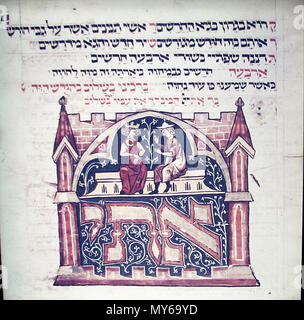 . Anglais : une exposition illustrant "Juif de la mariée et du marié" au Musée de la Diaspora, Tel Aviv fr:Beit Hatefutsot. C'est une miniature du Mahzor manuscrit de Leipzig (1320). Photo a été prise par fr:Utilisateur:Sodabottle . Le 8 août 2011. 319 Inconnu Mahzor Leipzig Époux et Banque D'Images