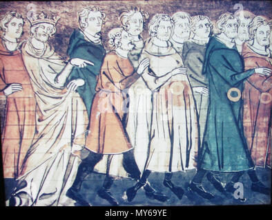 . Anglais : une miniature de fr:Grandes Chroniques de France représentant l'expulsion des Juifs de France en 1182. C'est une photographie d'une exposition au Musée de la diaspora, à Tel Aviv - fr:Beit Hatefutsot. (Photo prise par fr:Utilisateur:Sodabottle . Le 8 août 2011. 3 Inconnu 1182 expulsion des juifs français Banque D'Images
