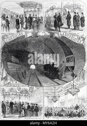 . Anglais : Une illustration extraite du Illustrated London News vol 88, p.112 montrant l'ouverture de la Mersey Tunnel ferroviaire par le Prince de Galles le 20 janvier 1886. 30 janvier 1886. L'Illustrated London News 360 illustration de l'ouverture ferroviaire Mersey Banque D'Images