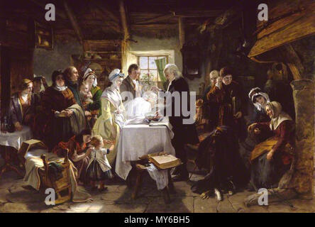 . Anglais : Peinture d'un baptême dans un cottage en Ecosse. . 1850. John Philip 62 Baptême en Ecosse Banque D'Images