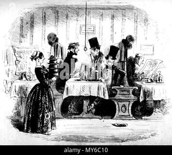 . Anglais : M. Guppy's Entertainment Phiz (Hablot K. Browne) 1853 Eau-forte 4 x 4 5/8 pouces sur une page de 8 7/16" x 5" face à la page 194 (ch 20, 'une nouvelle Lodger') . 6 février 2012, 15:15:41. Hablot Knight Browne (Phiz) 372 M. Guppy's Entertainment Banque D'Images