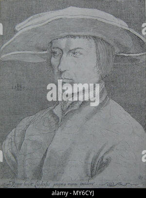 . Svenska : Lucas van Leyden, som självporträtt kopparstick, 1525 . 16 mars 2012. Lucan van der Leyden, kopparstick 1525 LvanLeyden 334 Banque D'Images