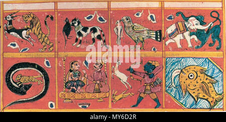 . Anglais : La Violence (Himsa) Gouache sur papier, xviie siècle, l'État du Gujarat. Les animaux de proie dépeint avec leurs victimes. Le couple princier symbolise l'amour, ce qui est une autre occasion de la violence. 21 mars 2012. Inconnu 137 Violence Gujarat Banque D'Images