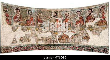 . Español : Pintura mural procedente de la catedral de la Seu d'Urgell en Catalogne. L'Espagne. Título : Santa Cena. En la actualidad conservada en el Museo Episcopal de Vic. 27 mars 2012. Electrónico siglo XIII 367 Mnac-santacatalina3 Banque D'Images