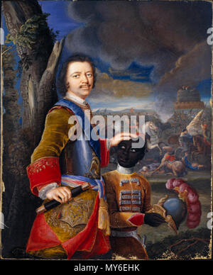 . Anglais : c'est un portrait de Pierre le Grand, Tsar de Russie (1672-1725), et sa page. C'est par l'artiste allemand Baron Gustav von Mardefeld et date du début du 18e siècle. Ils sont indiqués sur le champ de bataille et portent des tenues d'apparat. Le garçon a d'abord été considérée comme Abraham Hannibal [aussi] Hanibal Abram épeautre (environ 1696-1781), qui avait été enlevé de l'Afrique à un jeune âge et adopté par Pierre le Grand. Hannibal est devenu plus tard chef ingénieur militaire dans l'armée russe et était le grand-père du célèbre écrivain Alexandre Pouchkine. Mais à l'époque que thi Banque D'Images