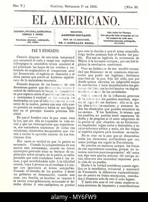 . Español : Prensa Venezolana del siglo XIX : El Americano 1865 . 1865. 156 Inconnu El Americano 1865 00 Banque D'Images
