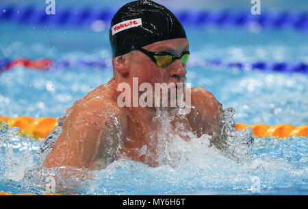 BUDAPEST, HONGRIE - 23 juillet : Adam tourbé de Grande-Bretagne dans les chaleurs de la mens 100m jour 10 breastsroke au cours de la du Monde de la FINA à Duna Arena le 23 juillet 2017 à Budapest, Hongrie. (Photo de Roger/Sedres ImageSA) Banque D'Images