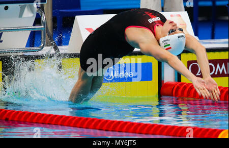 BUDAPEST, HONGRIE - 24 juillet : Katinka Hosszu de Hongrie au début de la women's 100m dos lors de la 11 journée du monde de la FINA à Duna Arena le 24 juillet 2017 à Budapest, Hongrie. (Photo de Roger/Sedres ImageSA/Gallo Images) Banque D'Images