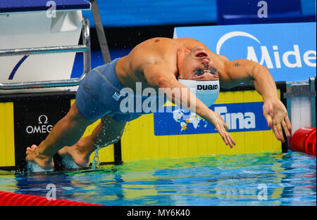 BUDAPEST, HONGRIE - 24 juillet : Gabor Balog de Hongrie dans la mens 100m dos lors de la 11 journée du monde de la FINA à Duna Arena le 24 juillet 2017 à Budapest, Hongrie. (Photo de Roger/Sedres ImageSA/Gallo Images) Banque D'Images