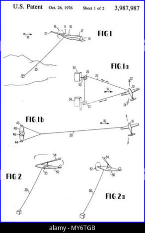 . Anglais : Charles McCutchen, Peter R. Payne enseigné dans leur alimentation kite par vent de brevet . 27 juin 2013, 10:01:15. Charles McCutchen et Peter R. Payne 542 US3987987fig1n2 Banque D'Images