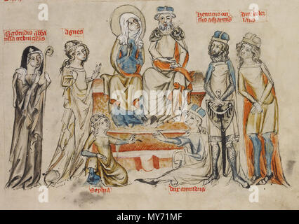 . Anglais : Saint Hedwig's family à partir de la légende de Saint Hedwig (au centre s'asseoir : Hedwig de Andechs et Henry je le Barbu, de gauche stand : Gertrude, Agnes, Henri II le pieux, Boleslas, en bas s'asseoir : Sophia i Conrad le Curly Polski : Rodzina św. Jadwigi z Legendy świętej Jadwigi (pośrodku siedzą św. Jadwiga j'Henryk Brodaty j OD, lewej stoją : Gertruda, Agnieszka, Henryk II Pobożny, Bolesław, na dole siedzą Zofia je Konrad Kędzierzawy) . 14e siècle. Créateur:Mikołaj Pruzia 469 Saint Hedwig's family Banque D'Images