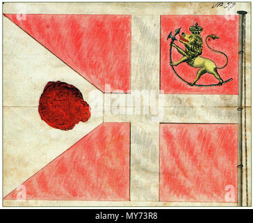 . Anglais : Norwegain drapeau de guerre de 27. Février 1814. À partir de dessin original dans le musée de la Défense, Oslo. Norsk bokmål : Norsk orlogsflagg av av 27. februar 1814. J'originaltegning Forsvarsmuseet Etter, Oslo. 26 décembre 2014, 11:39:28. Numérisation à partir de Geir Atle Ersland et Terje H. Holm : 'Norsk Forsvarshistorie', Vol 1, p. 306. Eide Forlag, 2000 Bergen. Drapeau 51814 Banque D'Images