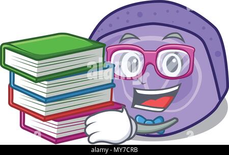 Livre élève avec rouleau blueberry cake mascot cartoon Illustration de Vecteur