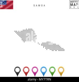 Notation vectorielle Carte de Samoa. Silhouette simple de Samoa. Le drapeau national du Samoa. Ensemble de marqueurs carte multicolore Illustration de Vecteur