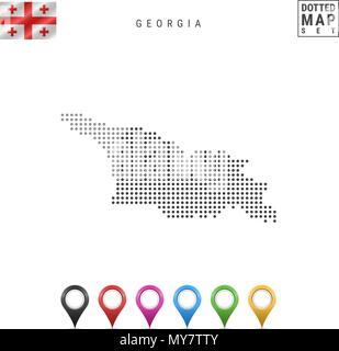 Notation vectorielle Carte de la Géorgie. Silhouette simple de la Géorgie. Drapeau national de la Géorgie. Ensemble de marqueurs carte multicolore Illustration de Vecteur