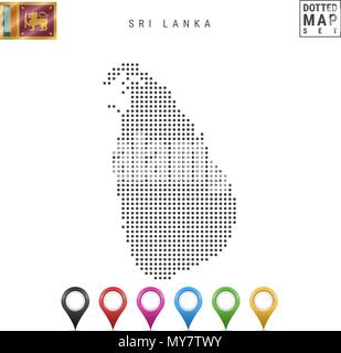 La carte à points vectoriels de Sri Lanka. Silhouette simple de Sri Lanka. Drapeau national du Sri Lanka. Les marqueurs de carte Set multicolore Illustration de Vecteur