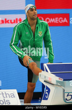 BUDAPEST, HONGRIE - 25 juillet : Chad le Clos d'Afrique du Sud, à la chauffe de la mens 200m papillon lors de la 12 journée du monde de la FINA à Duna Arena le 25 juillet 2017 à Budapest, Hongrie. (Photo de Roger/Sedres ImageSA/Gallo Images) Banque D'Images