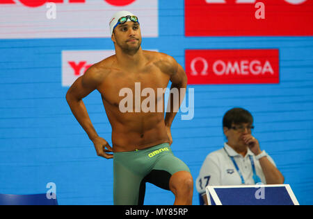 BUDAPEST, HONGRIE - 25 juillet : Chad le Clos d'Afrique du Sud, à la chauffe de la mens 200m papillon lors de la 12 journée du monde de la FINA à Duna Arena le 25 juillet 2017 à Budapest, Hongrie. (Photo de Roger/Sedres ImageSA/Gallo Images) Banque D'Images