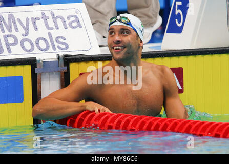 BUDAPEST, HONGRIE - 25 juillet : Chad le Clos d'Afrique du Sud, à la chauffe de la mens 200m papillon lors de la 12 journée du monde de la FINA à Duna Arena le 25 juillet 2017 à Budapest, Hongrie. (Photo de Roger/Sedres ImageSA/Gallo Images) Banque D'Images