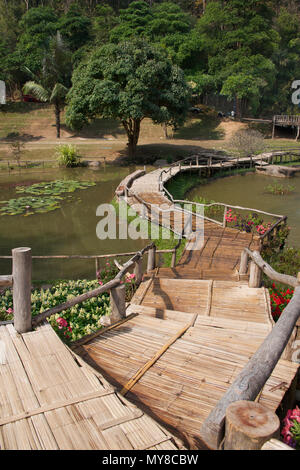 Passerelle en bois Jardin botanique de la Reine Sirikit de Thaïlande du nord du district de Mae Rim Banque D'Images