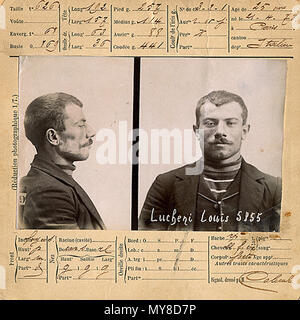 . Ficha de Polícia de Luigi Lucheni o regicida. 1898. Police de sûreté du canton de Vaud (Police criminelle du canton de Vaud) 331 fitxa Lucheni Banque D'Images