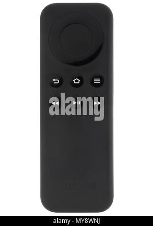 Amazon Fire TV Stick télécommande sur fond blanc Banque D'Images