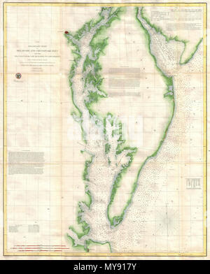 . (C) n° 3 Tableau Préliminaire du Delaware et baies Chesapeake et le littoral du Cap Henlopen à Cape Charles. Anglais : un exemple exceptionnel de la côte américaine du sondage 1855 Tableau d'avancement de la baie de Chesapeake. Couvre la baie de l'embouchure de la rivière Susquehanna vers le sud jusqu'à Cape Henry et Norfolk. Comprend à la fois la baie de Chesapeake et Delaware Bay en entier, ainsi que de petites portions de la rivière Potomac River, Marshalltown, rivière York, James River, rivière Patapsco, et Patuxent River. Identifie Cape May, Charleston, Baltimore, Annapolis, Chestertown, Easton, Cambridge et ni Banque D'Images