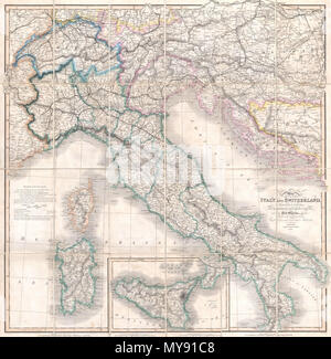 . Carte de l'Italie et la Suisse en particulier distinguer les différentes routes de voyage et les stations ; avec le nombre de postes entre chaque station. Établi à partir de la plus récente des autorités. Anglais : un cas rare et belle carte format de l'Italie et la Suisse à partir de 1859. Produit par Londres cartographe Charles Smith. S'étend de Genève à l'ouest à l'est jusqu'à la Turquie et de l'Istrie, au nord de Vienne, et le sud pour inclure la Sicile. Comprend aussi la Sardaigne et la Corse. Cette carte a été publiée par Smith en 1818 en tant que "nouveau poster la carte de l'Italie et la Suisse". Smith destiné le plan f Banque D'Images