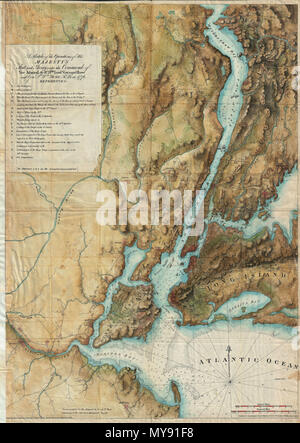 . Un croquis de l'exploitation de la flotte de Sa Majesté et de l'armée : sous le commandement du Vice-amiral le Rt. Hble. Seigneur Vicomte Howe et général. M. Wm. Howe, K.B., en 1776. Anglais : rare et superbe réédition de la célèbre de Des Barres 1777 Plan de New York City et préparé pour le port 1864 Question de Valentine d'entretien de New York. Couvre de Sandy Hook vers le nord jusqu'à Haverstraw et le Croton River. Staten Island, comprend l'ensemble de Manhattan, une grande partie du nord-est du New Jersey, et de Long Island à l'est jusqu'à la Jamaïque. Cette magnifique carte a été dessiné par Joseph Des Barres pour illustrer Bri Banque D'Images