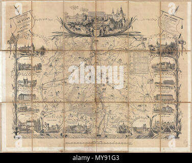 . Carte routiere et pittoresque hydrologique des environs de Vichy (Allier) a l'usage des etrangers qui frequentent cette ville pendant la saison des eaux. Anglais : une décoration éblouissante c. 1865 Carte de l'illustration, la France de Vichy et de ses environs. Au 19ème siècle était une gare de Vichy à la mode dans l'Auvergne attirer un flux constant de célébrités, de dignitaires, et les élites avec ses pittoresques châteaux, thermes, et beau temps. La prospérité de Vichy a finalement attiré l'attention de Napoléon III dont le patronage de 1861 à 1866 conduisent à une extension du chemin de fer de Paris à servic Banque D'Images