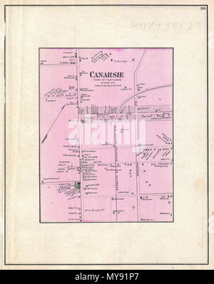 . Canarsie, Ville de plaine, Kings Co. English : un rare exemple de Fredrick W. Beers' cartes parties de la région de Canarsie, Brooklyn, New York. Publié en 1873. Détaillées pour le niveau des propriétés individuelles et les bâtiments avec les propriétaires fonciers. C'est probablement la plus belle carte atlas ces communautés de Brooklyn pour apparaître dans le 19e siècle. Préparé par Beers, Comstock & Cline hors de leur bureau au 36 Vesey Street, New York City, pour inclusion dans le premier atlas publiés de Long Island, la question de 1873 Atlas du Long Island, New York. . 1873 (sans date) 8 bières 1873 Plan de Canarsie, Banque D'Images