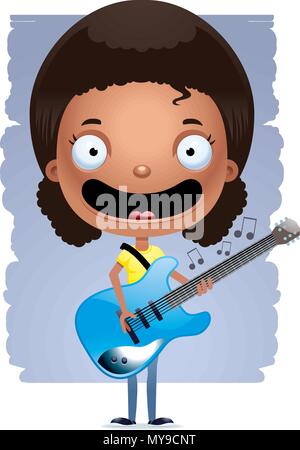 Illustration d'une caricature d'une adolescente jouant une guitare électrique. Illustration de Vecteur