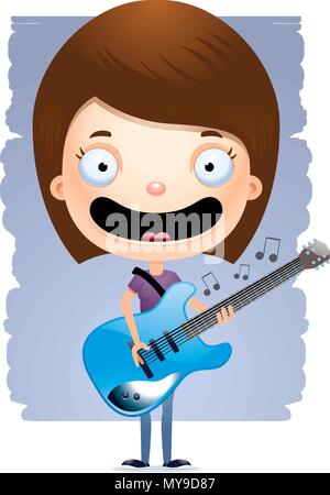 Illustration d'une caricature d'une adolescente jouant une guitare électrique. Illustration de Vecteur