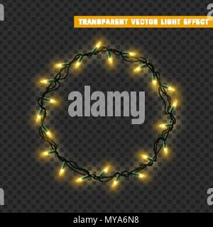 Or guirlandes vecteur isolé floral frame ronde. Les effets des feux de décorations de Noël. Les feux lumineux pour noël vacances. Illustration de Vecteur