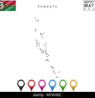 Notation vectorielle Carte de Vanuatu. Silhouette simple de Vanuatu. Drapeau national du Vanuatu. Ensemble de marqueurs carte multicolore Illustration de Vecteur