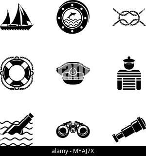 Le travail en mer, le style simple icons set Illustration de Vecteur