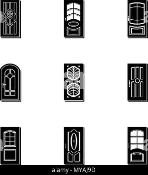 Porte en verre, le style simple icons set Illustration de Vecteur