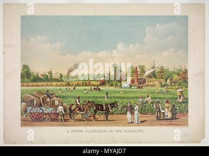 Une plantation de coton sur le Mississippi c 1884 Lithographie de Currier & Ives Banque D'Images